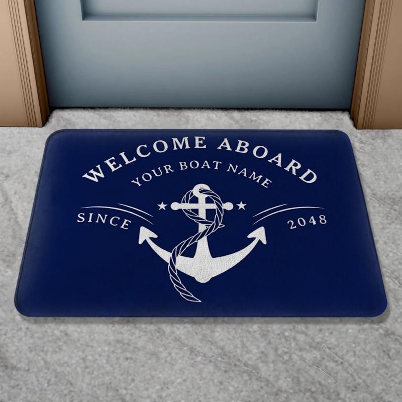 Добро пожаловать Абоаро Название Вашей лодки Так как Коврик для пола Персонализированный Морской ковер Коврик для двери Входной ковер для ванной Приветственный коврик