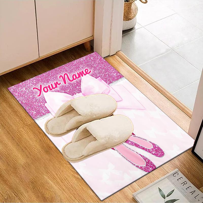 1PC Custom Name Pink Ballet Shoes Bow Theme Floor Mat Ideal for Living Room, Game Rooms, Office, Bedroom,Floor Mat Playful Design