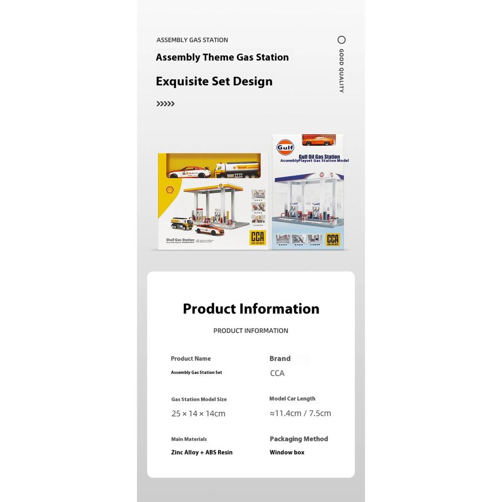 1/43 1/64 Bay Gas Station Assembly Model Children's Toy Scene Alloy Car Set, Suitable for Boys Over 3 Years Old