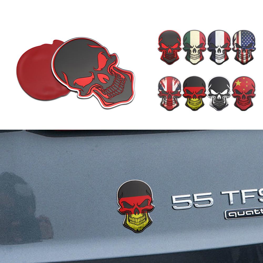 2026 3D Aluminium Skull Head Badge Stickers Car Door Fender Decal Rear Trunk Emblem Sticker Auto Accessories For Audi Benz BMW Kia