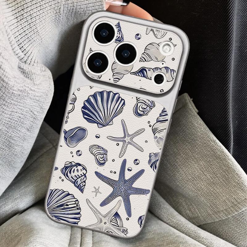 Синий Китовый Акула Ракушка Кожаный Шнурок Чехол Для iPhone 18 Pro Max 17 16 15 14 13 Pro Max Роскошный Гибридный ТПУ+ПУ Противоскользящий Мягкий Чехол Для Телефона