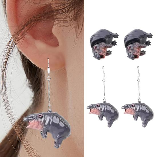 1 пара сережек-гвоздиков в виде бегемота, реалистичные 3D-фигурки животных, серьги-крючки, индивидуальные висячие серьги в преувеличенном стиле, украшения для ушей