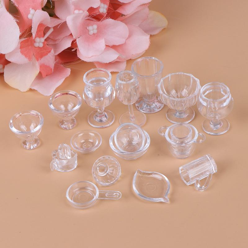 17Pcs/Set 1:12 Dollhouse Miniature Transparent Tableware Diy Pretend Play Toys