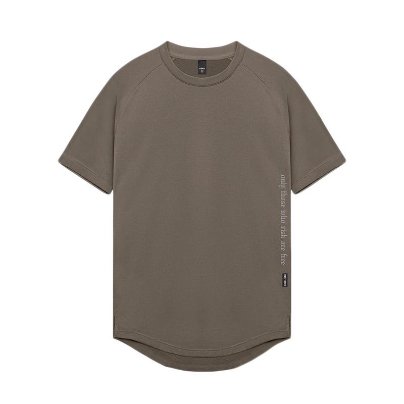 Мужская летняя футболка с коротким рукавом реглан - модный американский молодежный крой с разрезом по низу