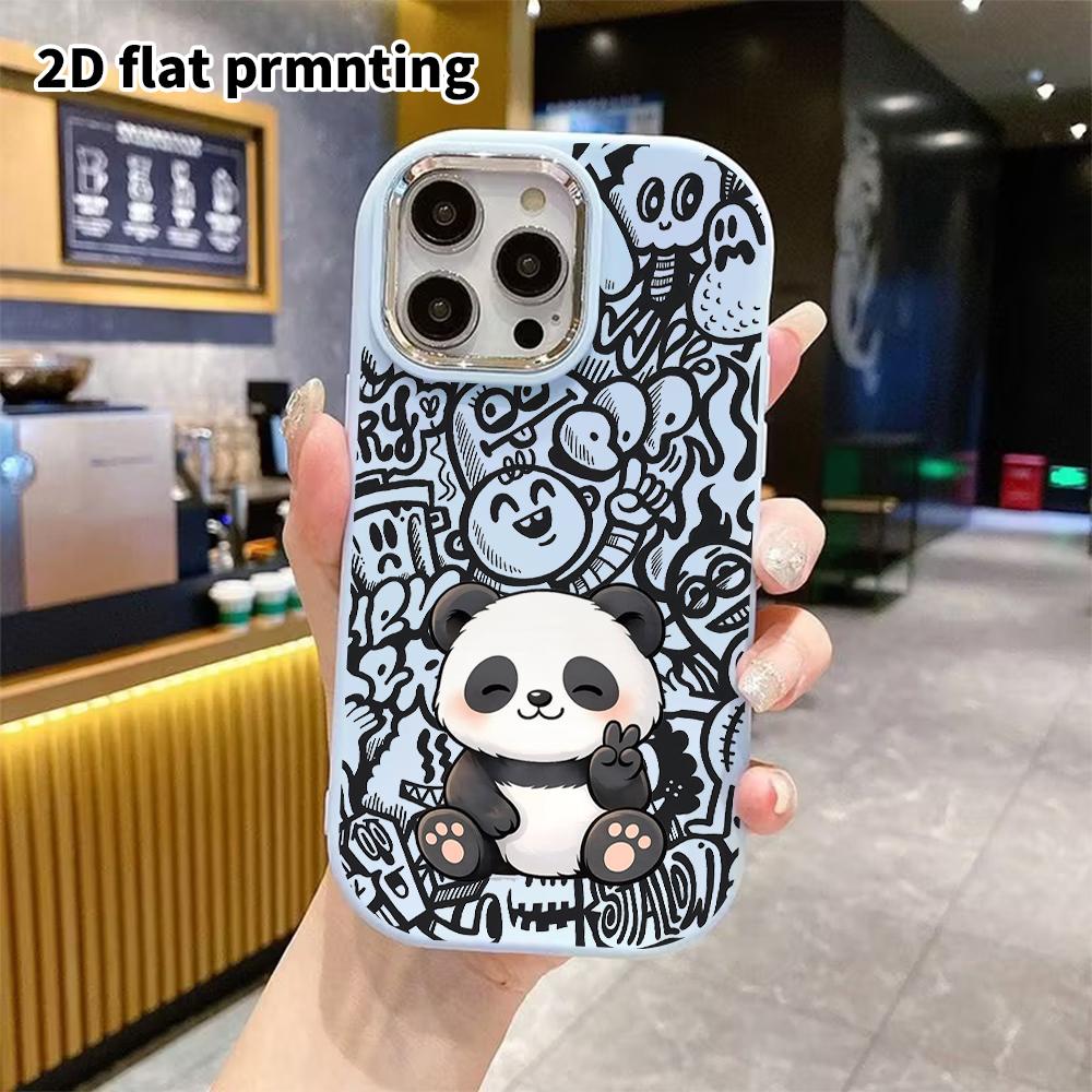 Phone Case: 2D flat design suitable for iPhone 18 17 16 15 14 13 Pro protective case, couple style, cute panda, Christmas and Halloween gift