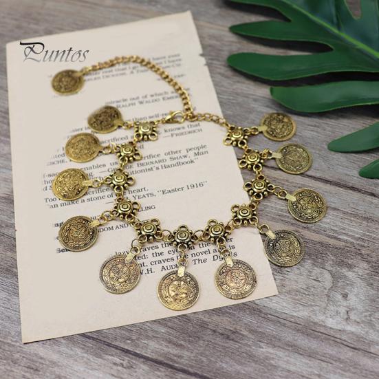 Богемный женский ножной браслет в винтажном этническом стиле с полым узором, круглый металлический шарм, регулируемый гипоаллергенный пляжный браслет для ног, браслет на щиколотке, украшения для ног