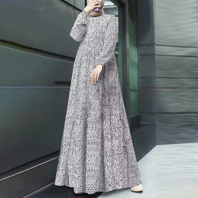 Middle Eastern Muslim Casual Polka Dot Long Sleeve Pullover Dress