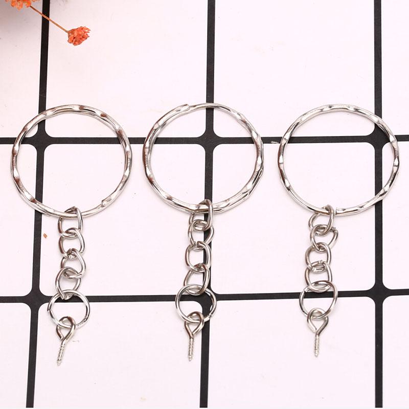 40Pcs Polished Key Ring Screw Eye Short Chain Split Ring Connector Diy Jewelry