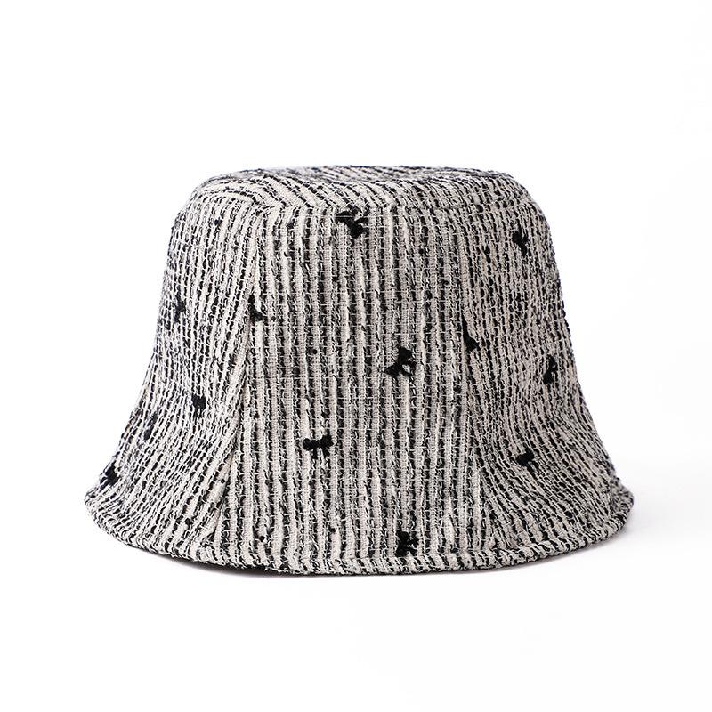 New Butterfly Hat for Women's Small Fragrance Style Bucket Hat Korean Version Versatile Fisherman Hat Striped Basin Hat Showing Small Face