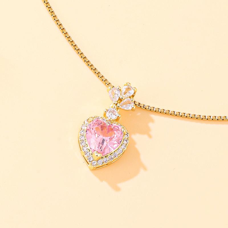 Titanium Steel Powder Zirconium Love Necklace Women'S Versatile Trend Temperament Micro-Inlaid Heart-Shaped Pendant Collarbone Chain Jewelry