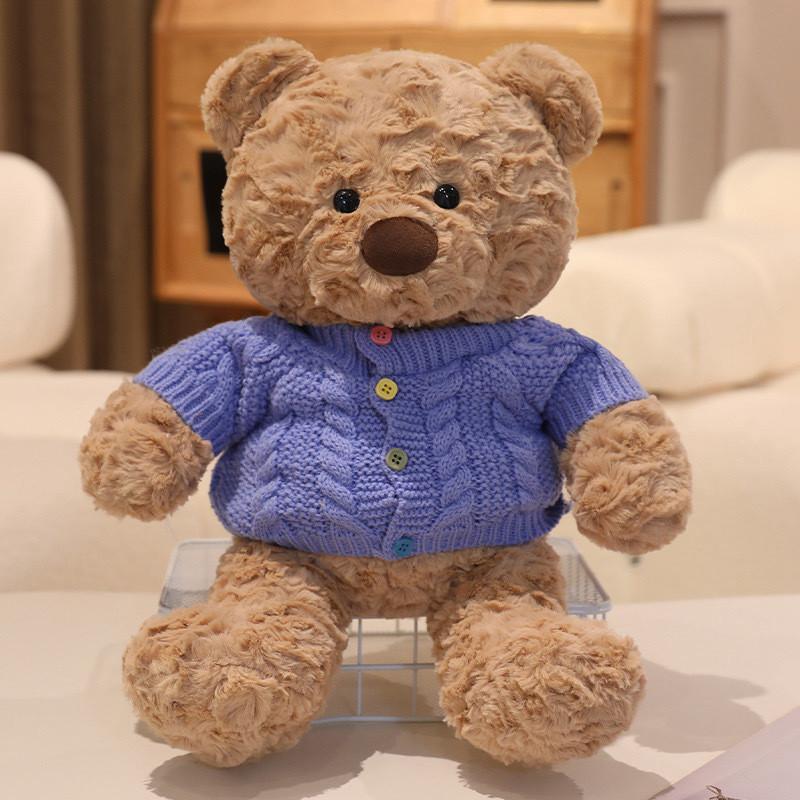Bear Plush Teddy Stuffed With Cozy Sweater Soft Huggable Bedtime Gift Companion