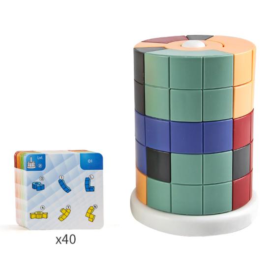 1 набор детских строительных блоков «Башня» с 40 карточками с заданиями, сделай сам, цилиндрическая башня, игра для укладки, для малышей, мальчиков и девочек, развивающая игрушка-головоломка из блоков