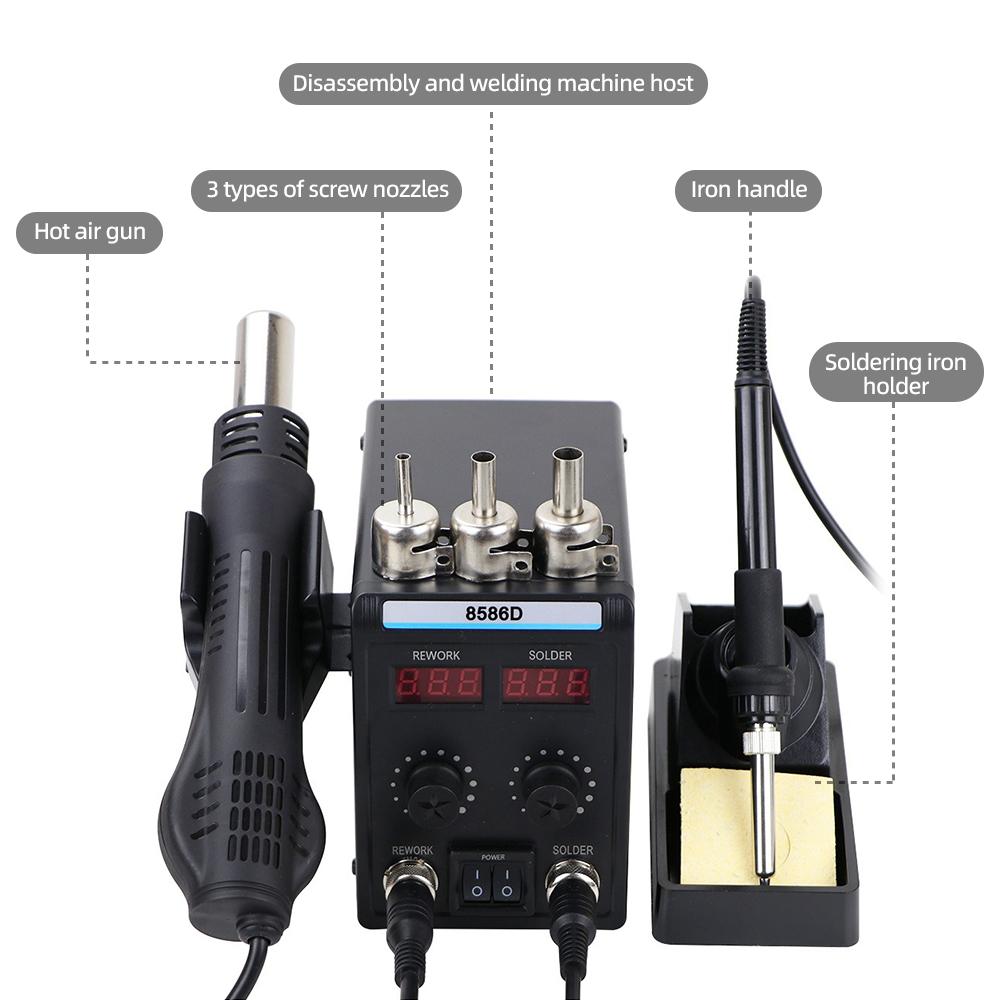 8586D паяльная станция с ЖК-цифровым дисплеем, термофеном, паяльная станция для ремонта сотовых телефонов, сварочные инструменты для распайки