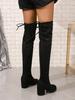 Модные женские туфли на каблуках из искусственной замши, новые зимние эластичные сапоги до колена для женщин, сапоги-трубы со шнуровкой, высокие сапоги на толстом каблуке, черные, Botas Mujer