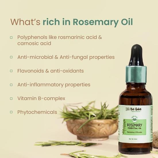 Эфирное масло розмарина Nat Habit Pure, полученное методом паровой дистилляции, для роста волос, борьбы с акне и седыми волосами, 100% натуральное и терапевтического класса - 30 мл