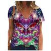 Модные весенние блузки с принтом бабочек, футболки с коротким рукавом и V-образным вырезом, повседневные