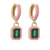 HECHENG, Rainbow Colorful Enamel Hoop Earrings Charm Luxury Rectangle Zirconia Ear Buckles For Women Zircon