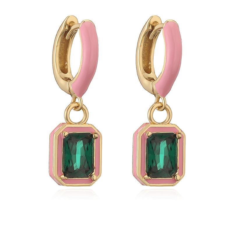 HECHENG, Rainbow Colorful Enamel Hoop Earrings Charm Luxury Rectangle Zirconia Ear Buckles For Women Zircon