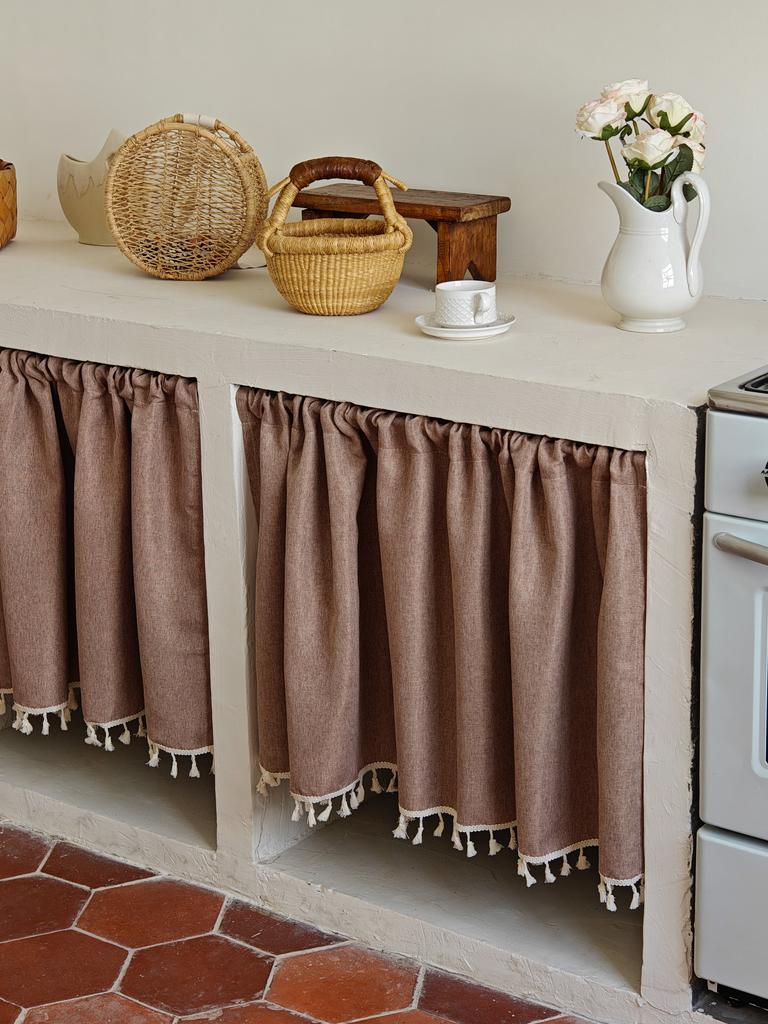 Beige Short Cabinet Curtain Dustproof Under Sink Storage Cover Hide Mess Kitchen Home Decor Farmhouse