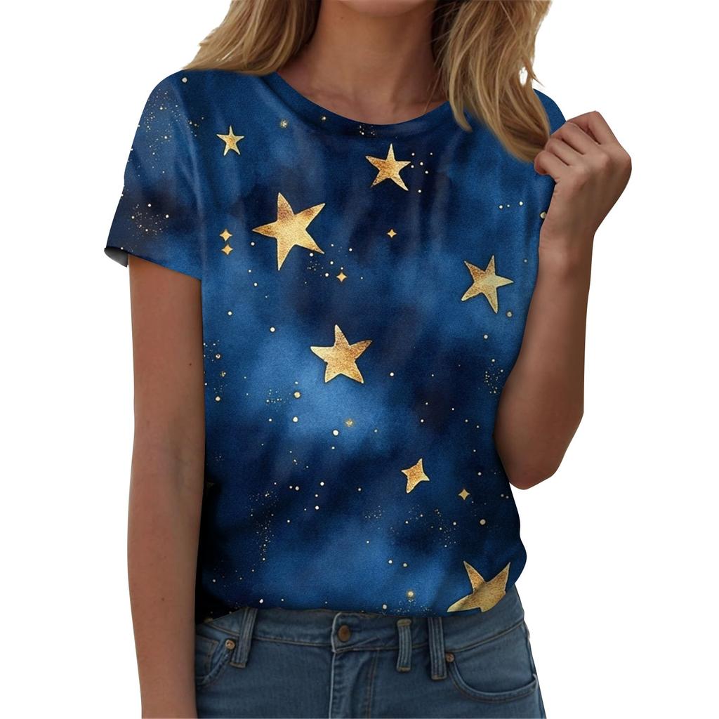 Женская мода Sky Print модная универсальная облегающая футболка с коротким рукавом