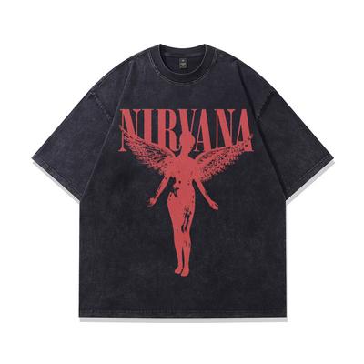 Американский Винтаж Группа Nirvana Рок Nirvana Прямая Печать Стирка Винтажная Футболка с Коротким Рукавом Мужская