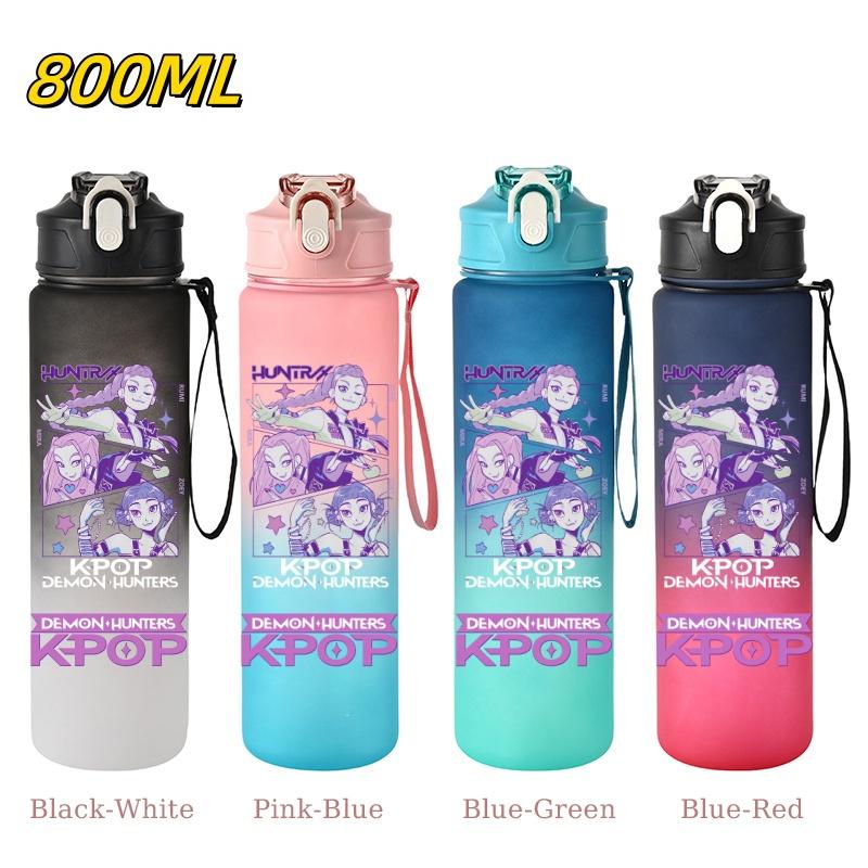 800ML KPop Demon Hunters Gradient Cartoon Pattern Big Capacity Straw Water Cup Outdoor Portable Sports Drink Bottles Travel Mug