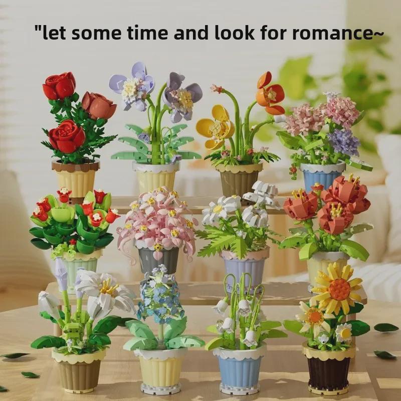 Valentine's Day Eternal Rose Bouquet: Compatible with Lego China Building Blocks, Flower Plant Potted Children's Toy