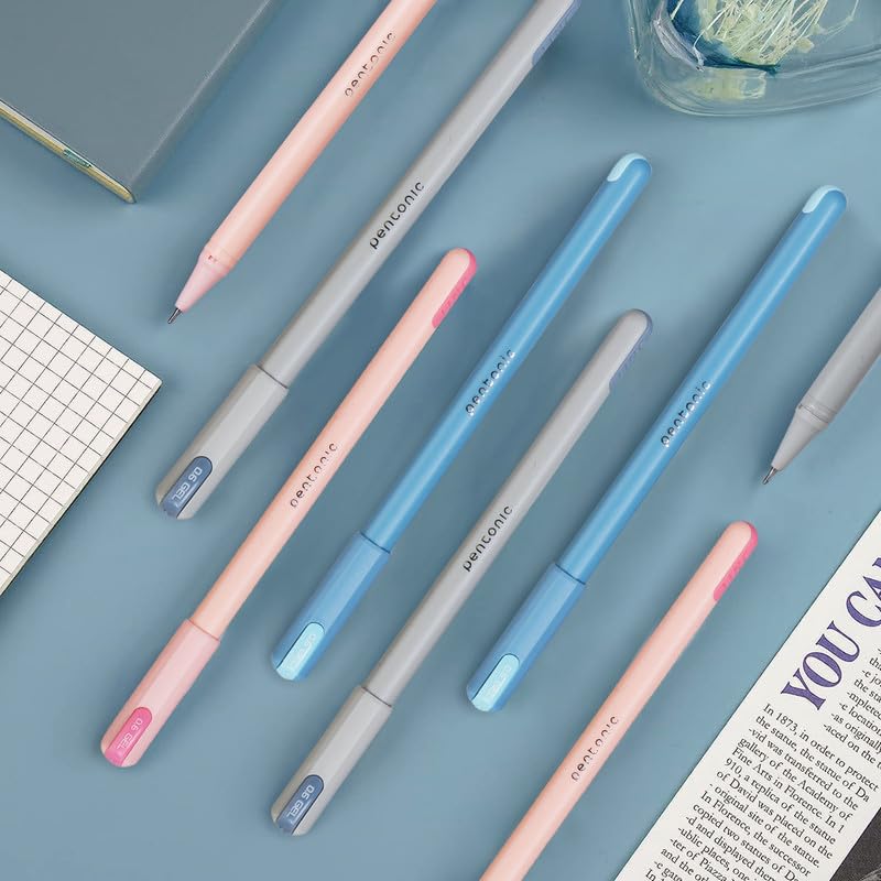 Pentonic Frost 0.6 mm Refillable Gel Pen Pack of 1 X 10pcs| Black Ink | Pastel Grey Body | Smooth Writing for Office, Home & School