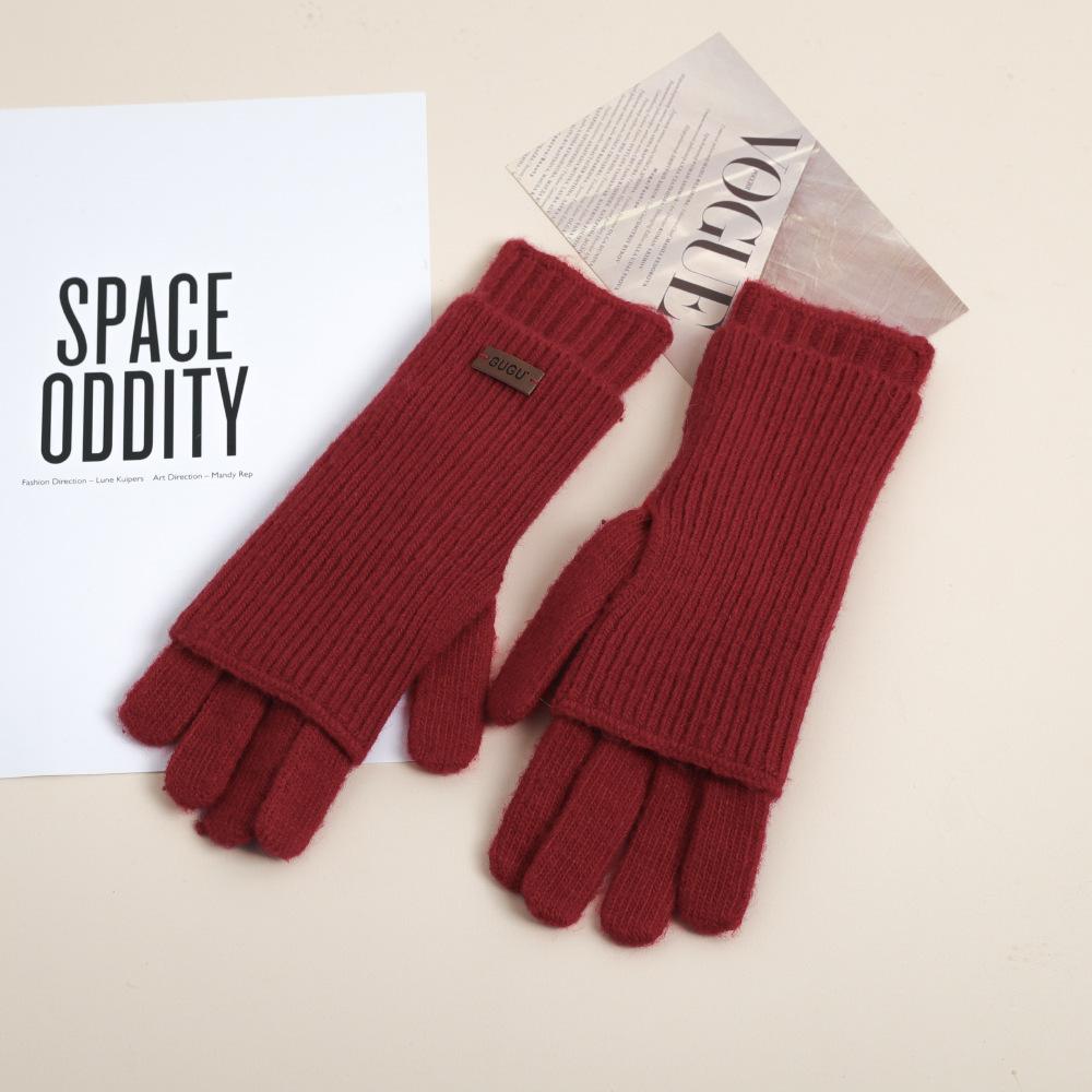 Вязаные шерстяные перчатки с открытыми пальцами для сенсорного экрана, пятипалые, женские, для осени и зимы, тепло, плюс бархатное утолщение, для езды на велосипеде для защиты от холода