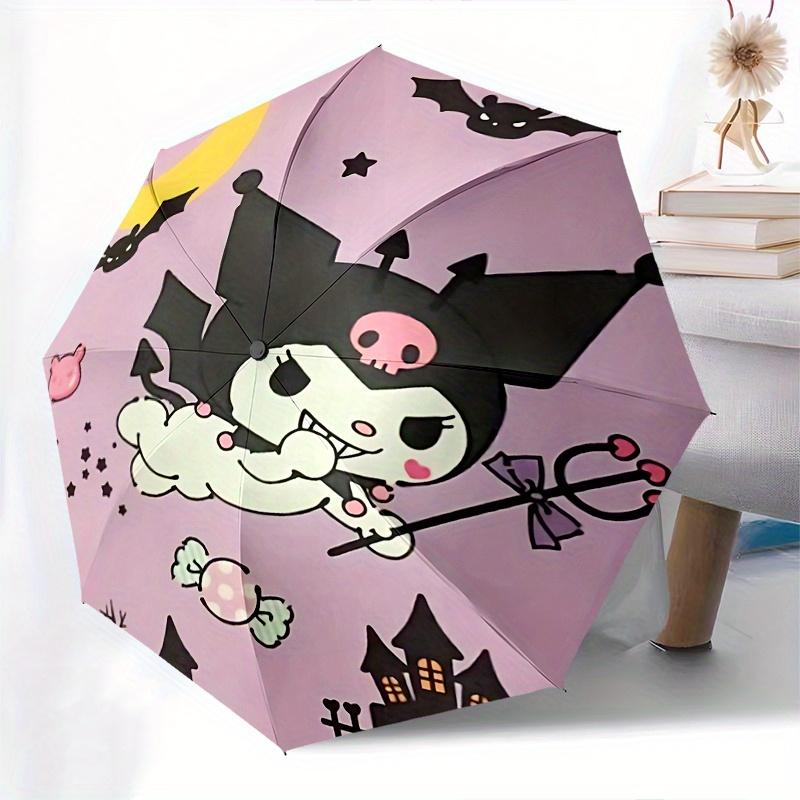 Halloween, Kuromi Automatic opening and closing folding umbrella with 8-rib frame and compact travel design, perfect for all occasions | Sty