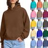 Women's Fashionable Casual Long Sleeved Round Neck Hooded Solid Color Hoodie With Threaded Thread