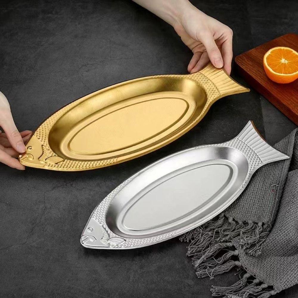 Oval Steamed Fish Plate Stainless Steel Tray Plates Creative Barbecue Plate