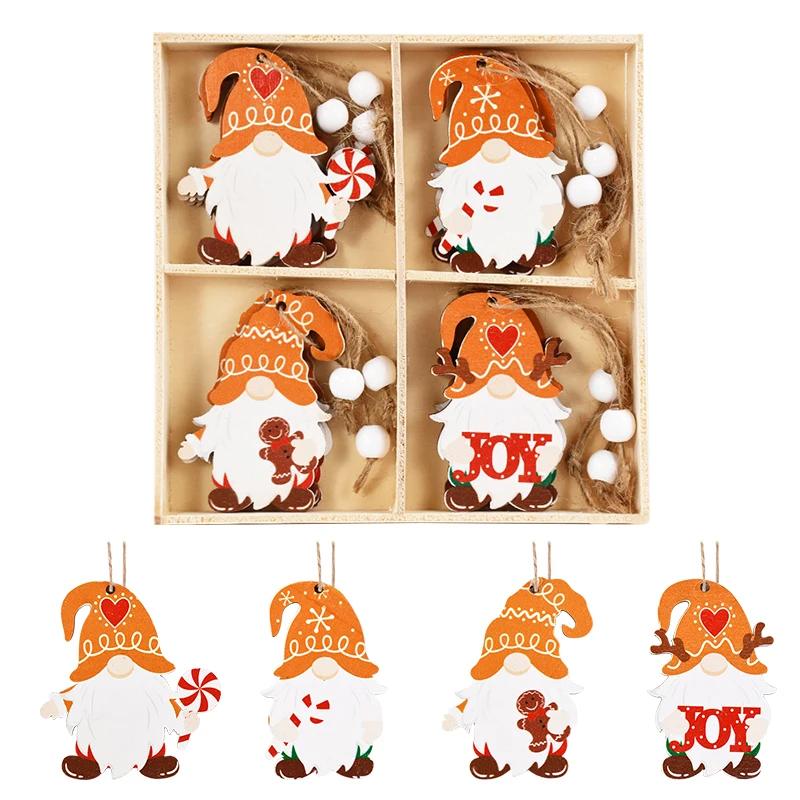 12Pcs New Decorations Box Wooden Painted Hanging Ornaments Tree Decoration Pendants 2025 New Year Small Gifts Christmas Products