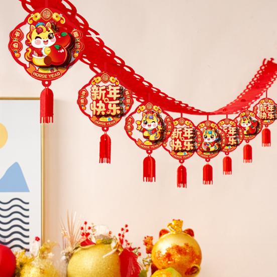 Chinese New Year Good Luck String Garland Happy Lunar New Year Hanging Banner 2026 Spring Festival Bunting Garland for Home Office Backdrop Decoration