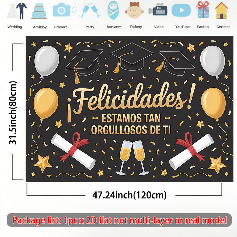 2D flat banner, 1 piece of graduation celebration and pride backdrop fabric, suitable for classrooms, offices and event