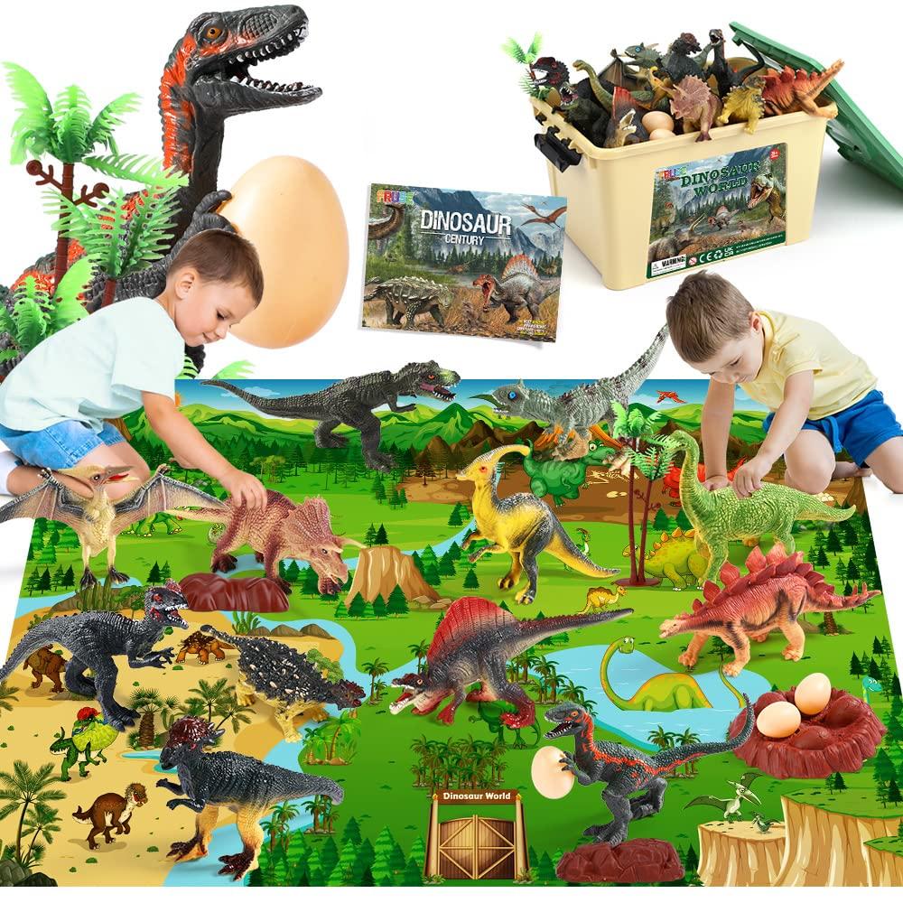 Dinosaur Toys 12 PCs Realistic Dinosaur Figures Figure Toy Storage Box with Jumbo Play Mat Information Dinosaur Book Educational Dinosaur Figure Play