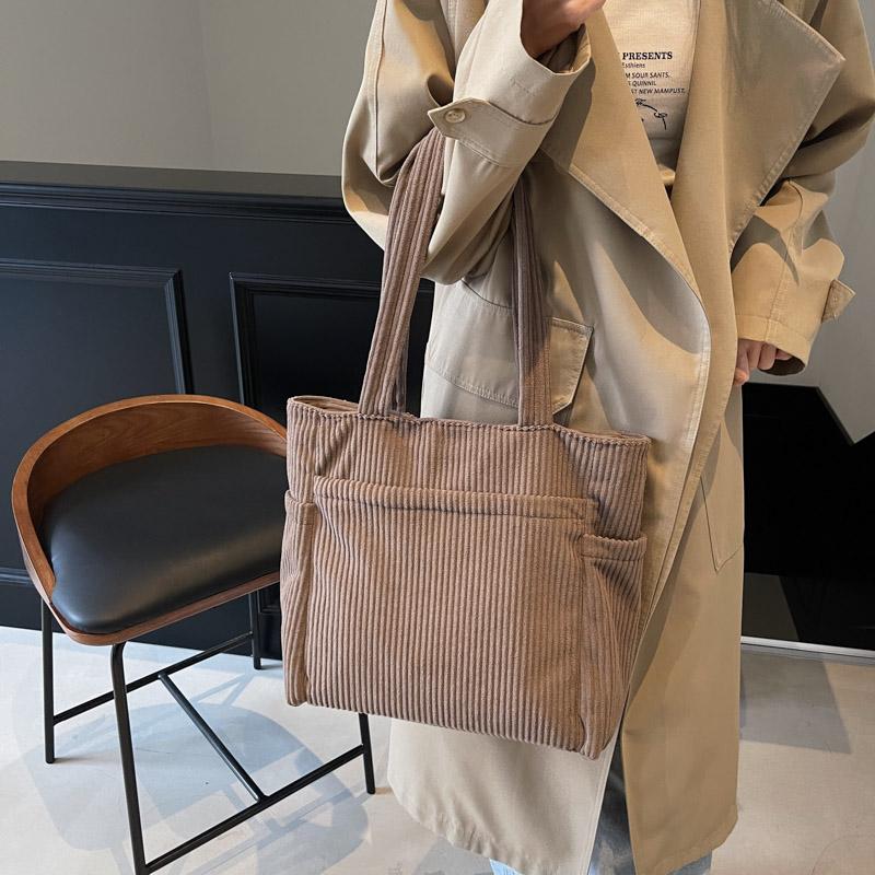 Большая вместительная сумка-тоут, однотонная женская вельветовая сумка через плечо, сумка через подмышку