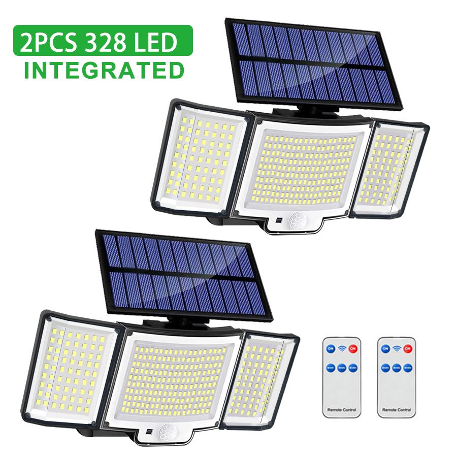 2 PCS Solar Lights Outdoor 236/348 LED Super Bright Motion Sensor Security Lights with 3 Modes IP65 Waterproof for Garden Yard