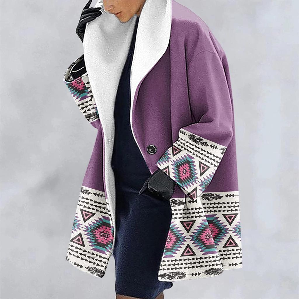 Женская куртка с капюшоном из плотной шерстяной ткани с этническим принтом, ветровка, кардиган
