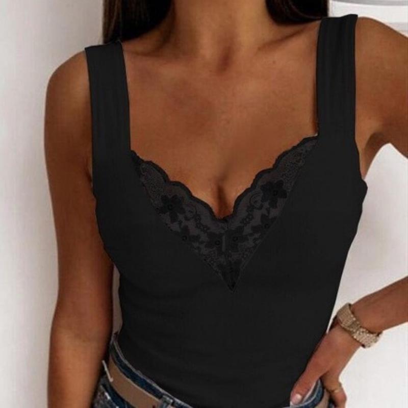 Женские летние кружевные принты, однотонные топы без рукавов с круглым вырезом, приталенные топы без рукавов