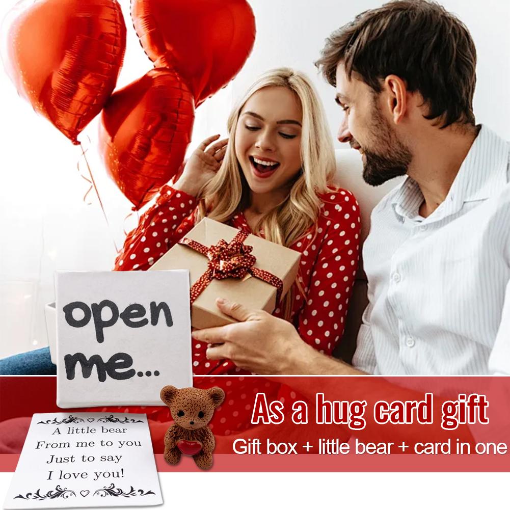 Love Message Teddy Bear Gift Set with I Love You Card Resin Keepsake Open Me Surprise Box for Birthday AnniversaryGraduation