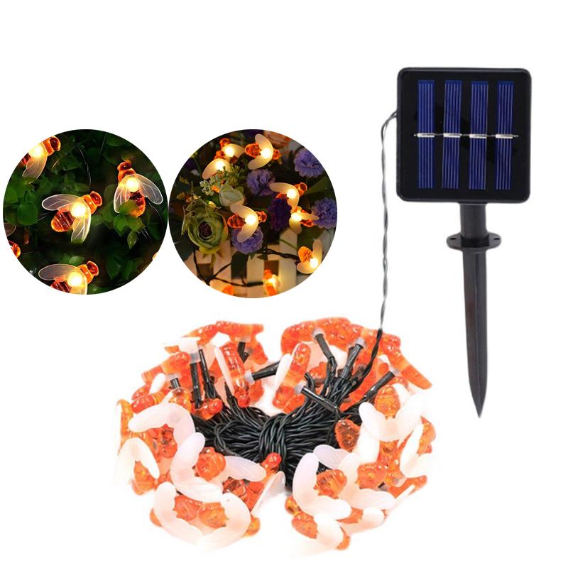 100LED Солнечная гирлянда в виде пчелы, уличный сказочный свет, елка, Рождественская гирлянда, 8 режимов, водонепроницаемый декор для патио, сада, вечеринки