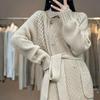 Женский осенний повседневный элегантный кардиган средней длины, женская вязаная куртка в ленивом стиле