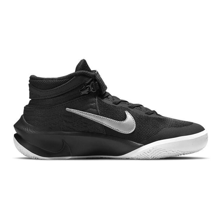 Nike Team Hustle D10 FlyEase GS Black Metallic Silver Kids Sneakers Volt White DD7303-004
