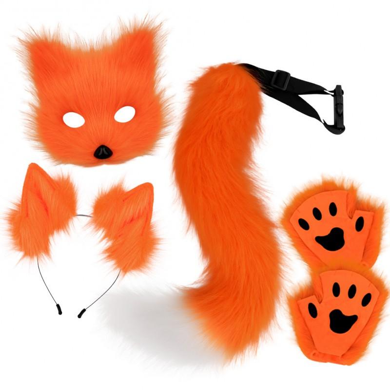 Halloween Fox Costume Set Mask Ears Headband Tail Claws Cosplay Party