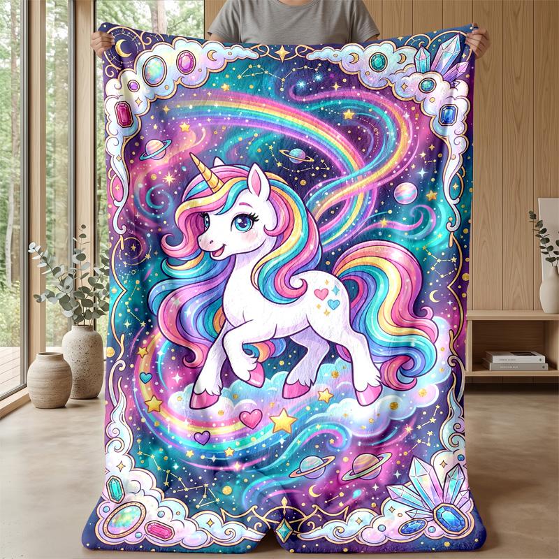 Magical Unicorn Rainbow Theme blanket Lightweight Warm Flannel Blanket Decorative Throw Blanket for Home Decoration