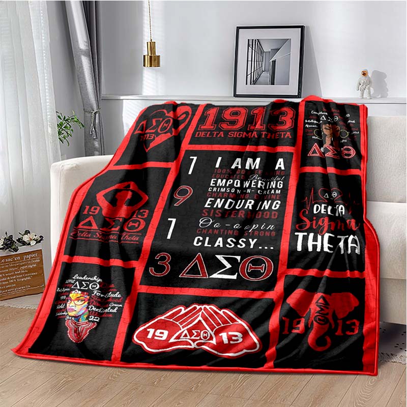 Red and Black Greek Letter Collage Print Flannel Blanket, Sorority Inspired Throw Blanket