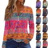 Женская мода, повседневная футболка с цветочным принтом, V-образным вырезом, длинными рукавами и пуговицами, топ с длинными рукавами