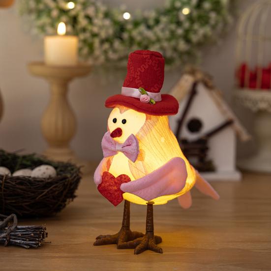 Фигурки птиц на День святого Валентина, светящаяся статуэтка пары птиц, настольное стоящее тканевое украшение в виде птиц для многоярусного подноса, стола, полки, каминной полки, камина