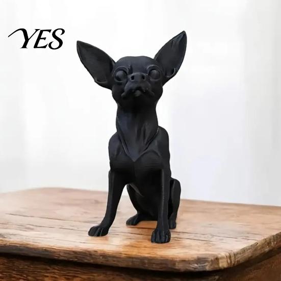 Black Dog Decor 3D Printed Chihuahua Figurine, Modern Statue, Plastic Stable Ornament Puppy Sculpture for Desk Decoration, Gift Pet Lovers Statue